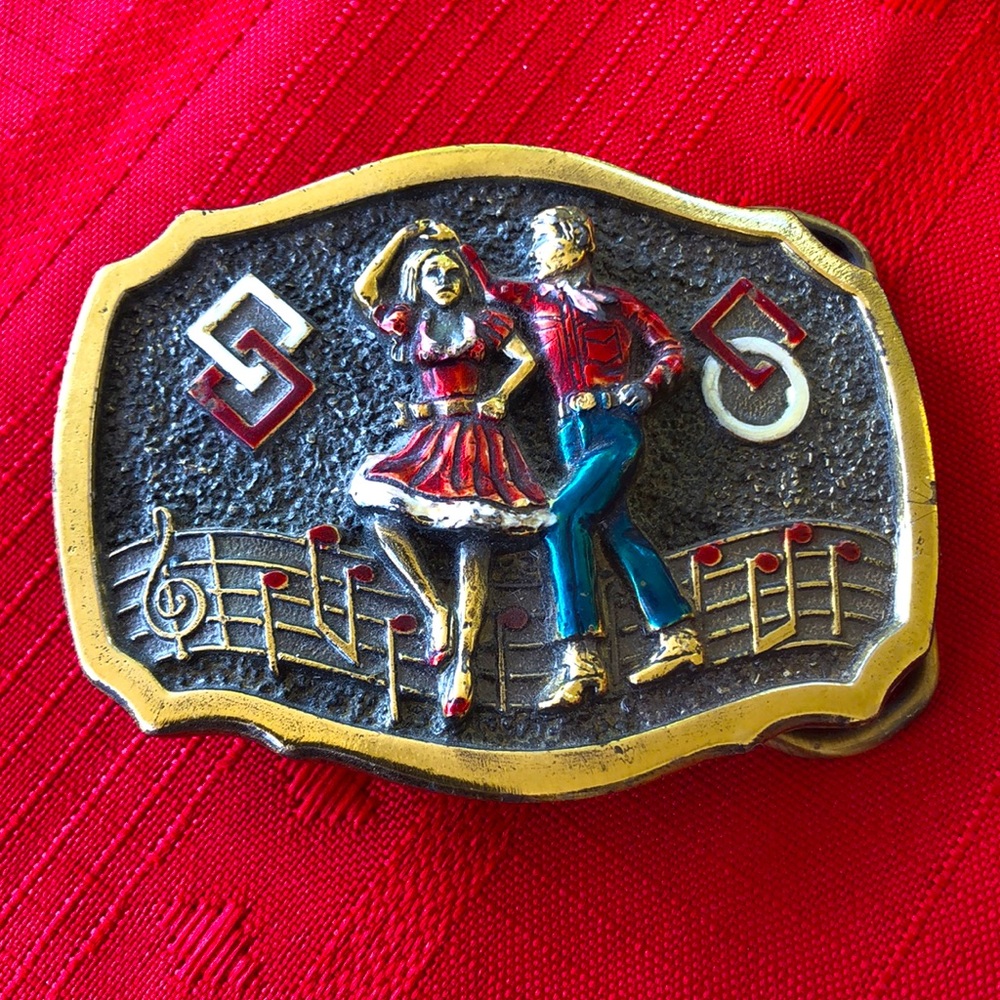 Vintage 1984: Square Dance Belt Buckle with 🎶